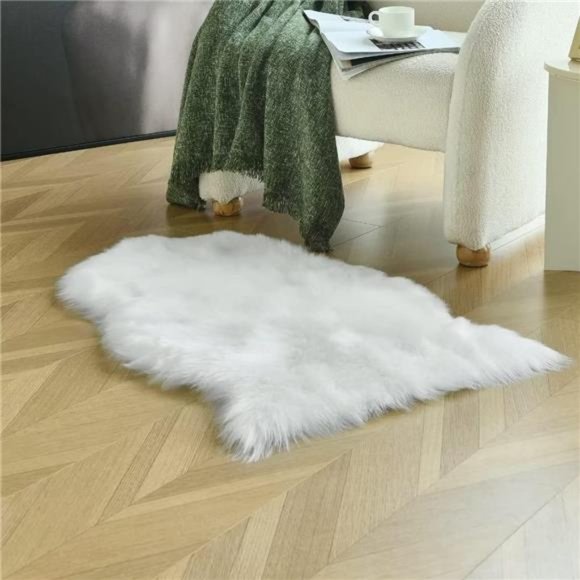White FauxFur Chair Seat Covers,Fluffy ShagSheepskin Bedside Rugs Throw Washable - Picture 6 of 6